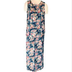 VTG Caroline Wells Sleeveless Dress Floral with attached Necklace Plus Sz #90D